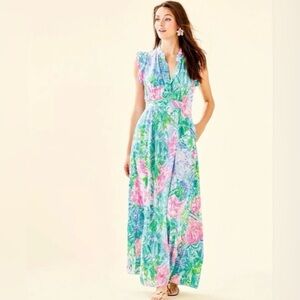 Lilly Pulitzer Palm Beach Silk Maxi Dress Multi Bohemian Queen print 🦄 size 0
